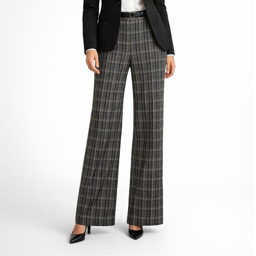 Express x Negin Mirsalehi‎ Grey Plaid Wide Leg High Rise Trousers Pants Size 4
